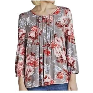 Daniel Rainn Stitch Fix Women's Size Small Knit Blouse Grey Floral Pleated